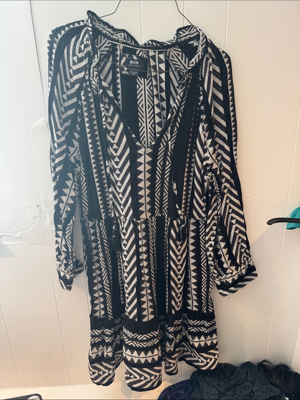 Maeve Black and White Geometric Long-Sleeve Dress
